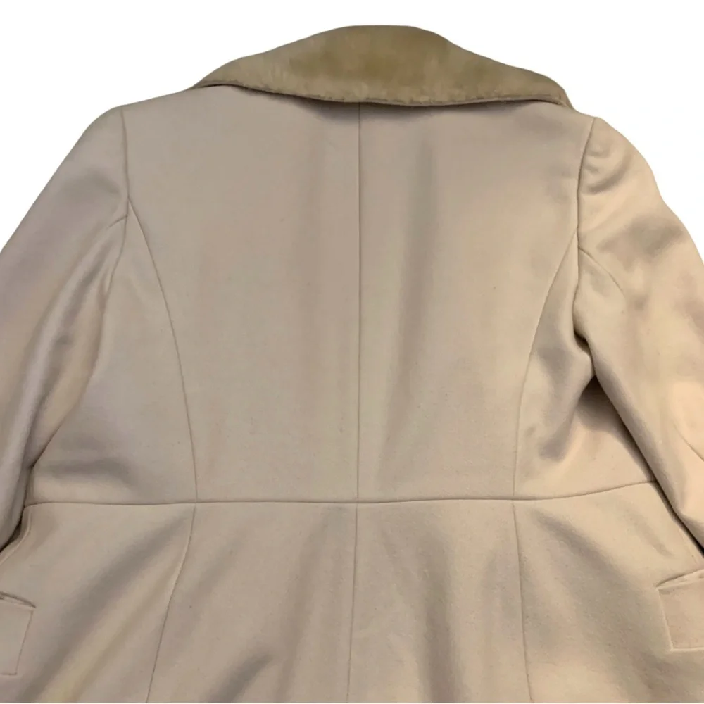 Elegant French Connection Wool Faux Fur Cream Beige Mid Length Coat 6 Tan Jacket - Picture 10 of 13